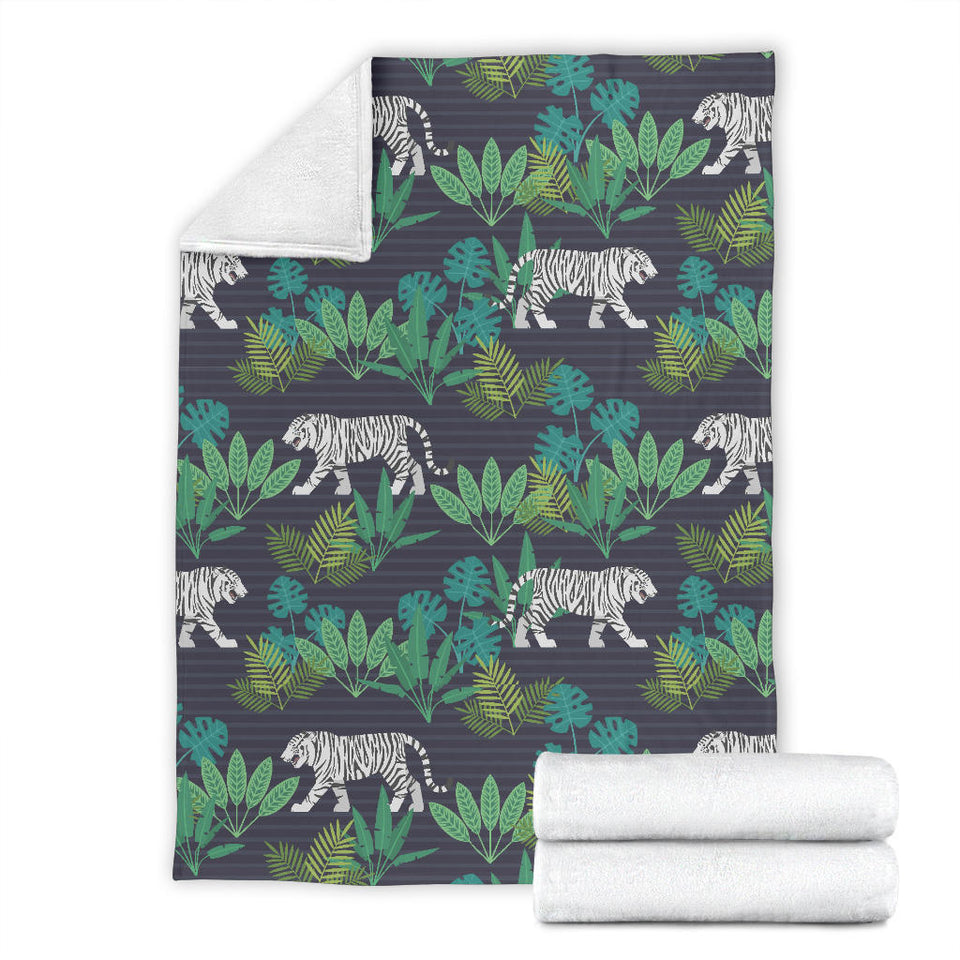 White Bengal Tigers Tropical Plant Premium Blanket