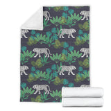 White Bengal Tigers Tropical Plant Premium Blanket