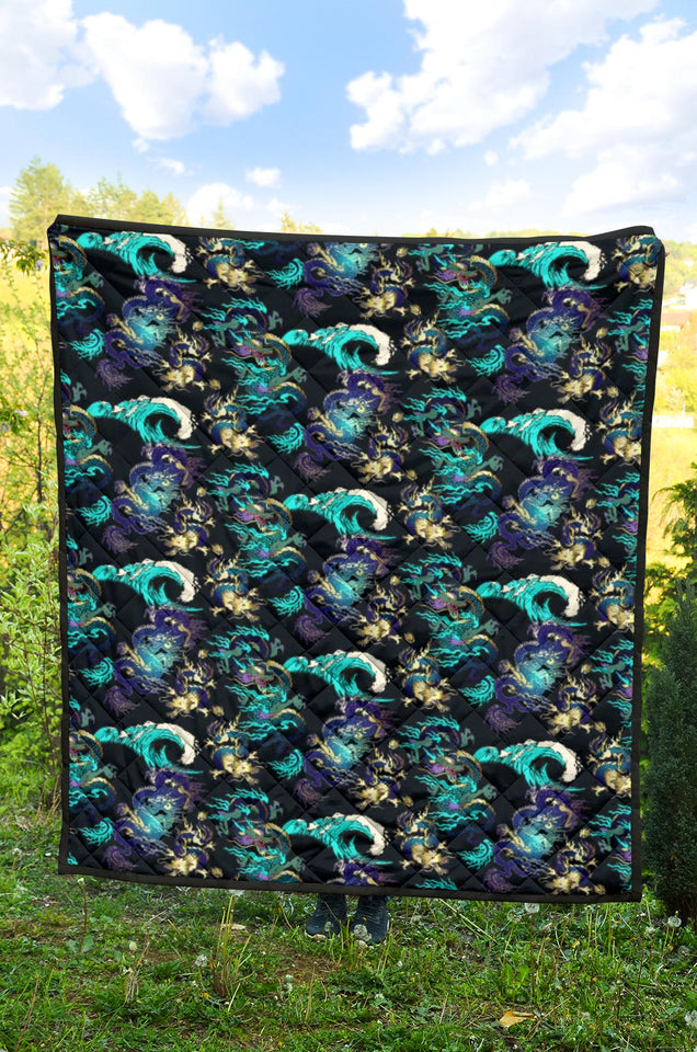 Dragon Sea Wave Pattern Premium Quilt
