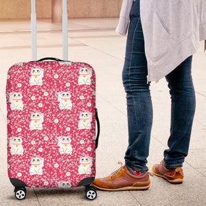 Maneki Neko Lucky Cat Sakura Pink Background Luggage Covers