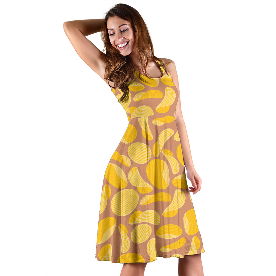 Potato Chips Pattern Print Design 01 Sleeveless Midi Dress