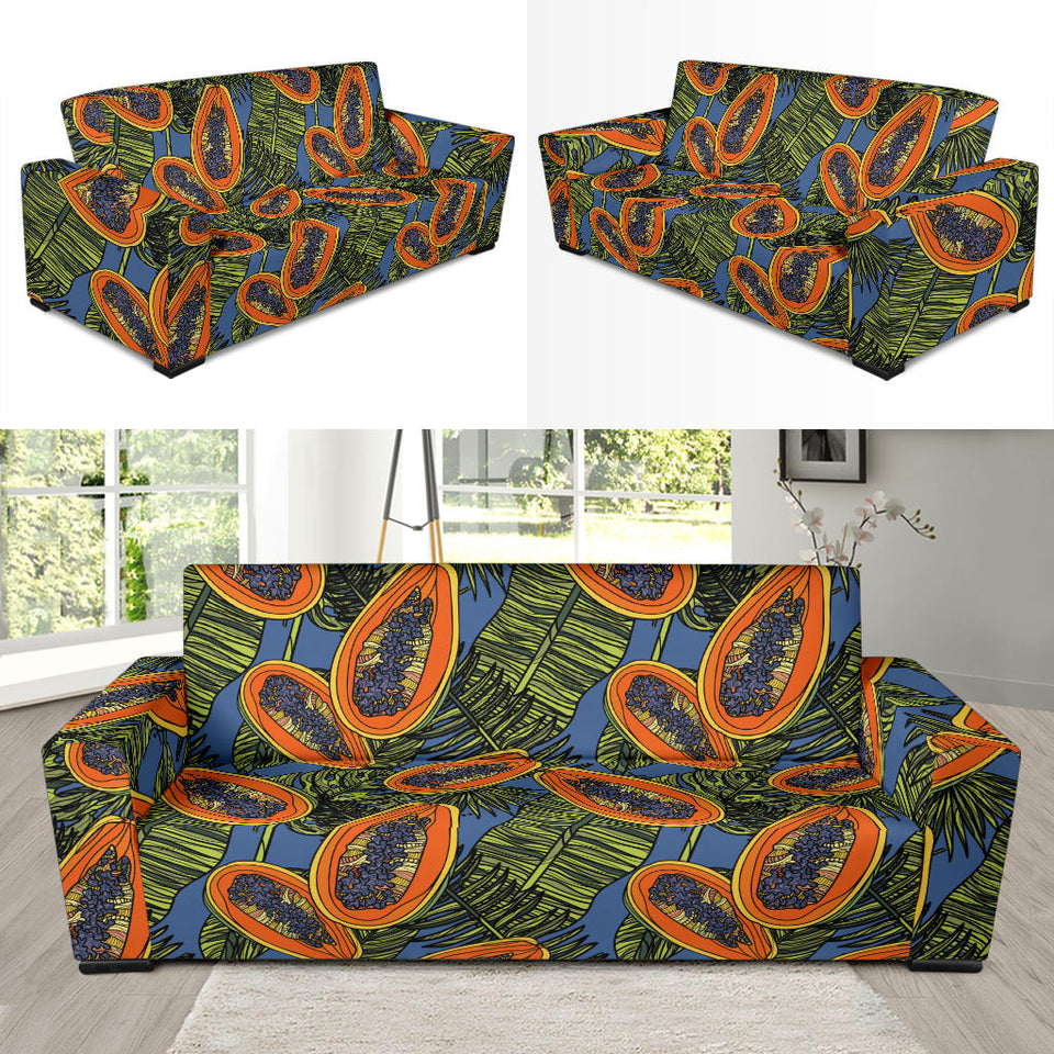 Colorful Papaya Tropical Leaves Sofa Slipcover