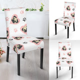 Cute Pugs Pink Heart Paw Pattern Dining Chair Slipcover
