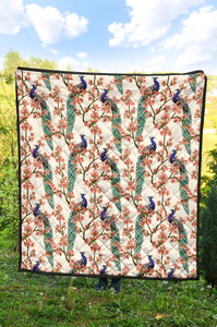 Peacock Tropical Flower Pattern Premium Quilt