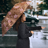 Pink Sakura Cherry Blossom Drak Brown Background Umbrella