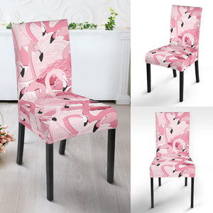 Pink Flamingos Pattern Background Dining Chair Slipcover