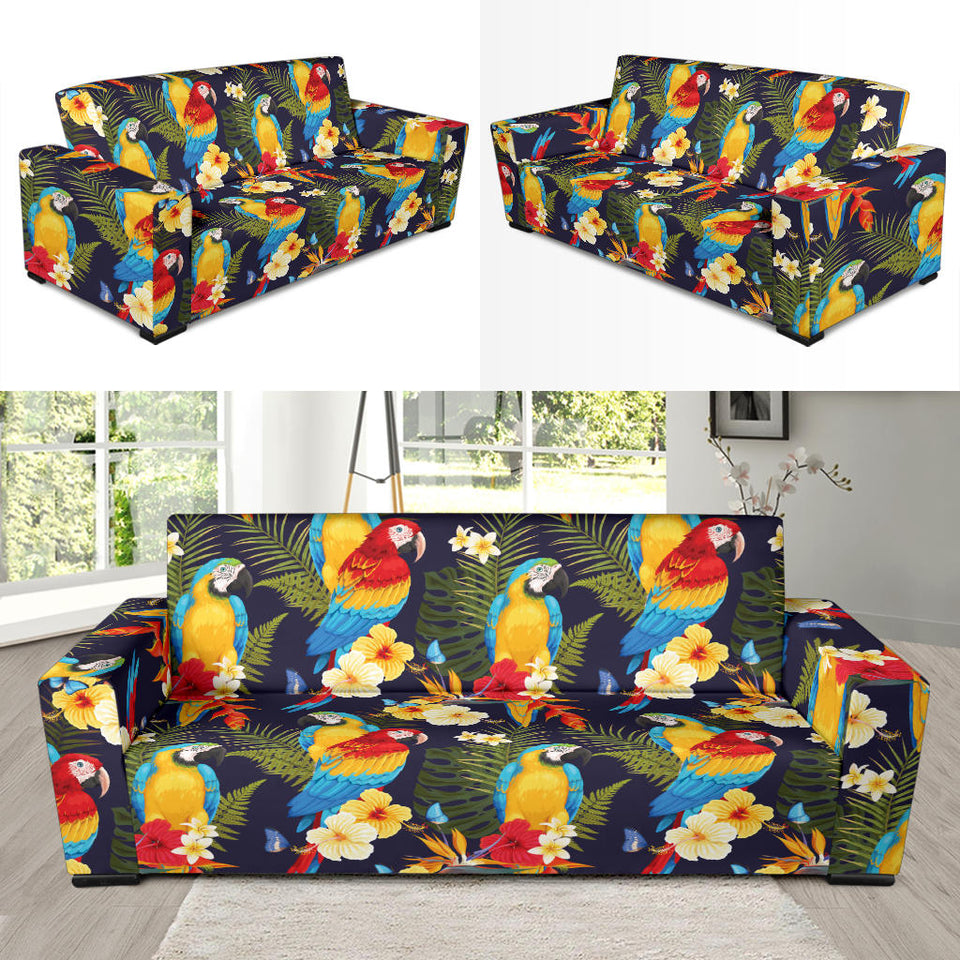 Colorful Parrot Flower Pattern Sofa Slipcover