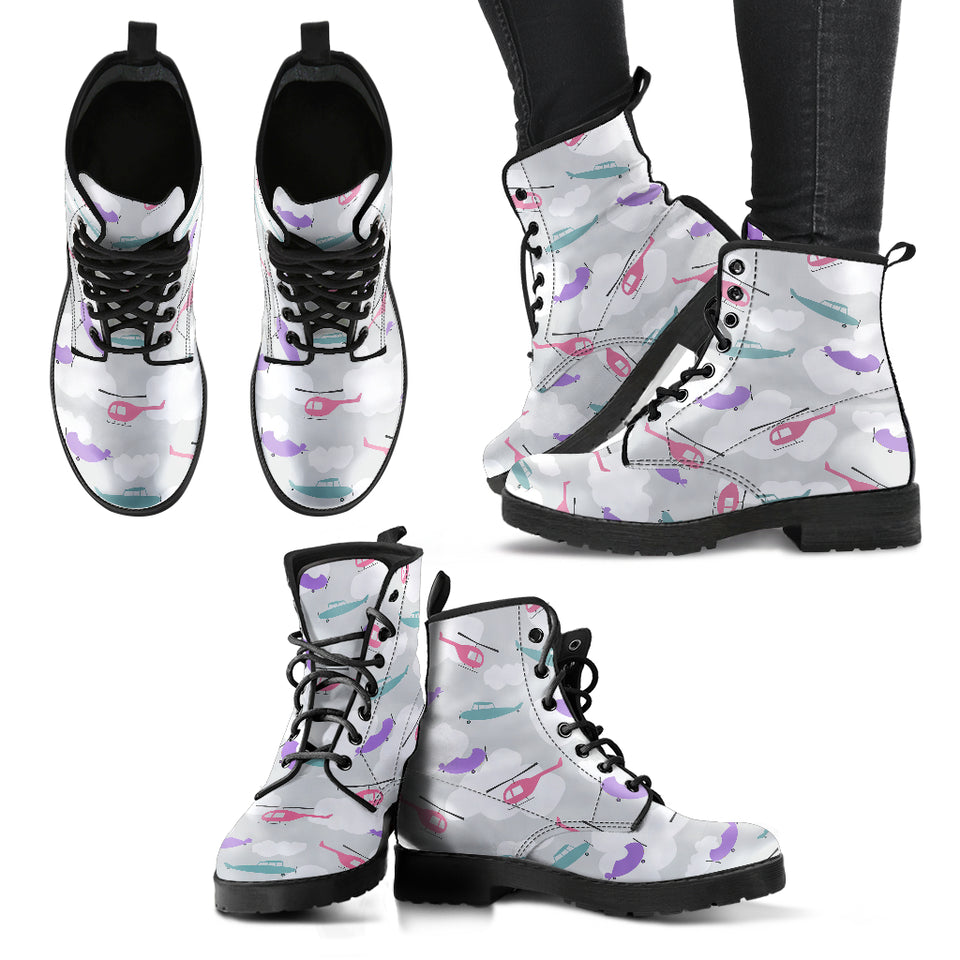 Helicopter Plane Pattern Leather Boots