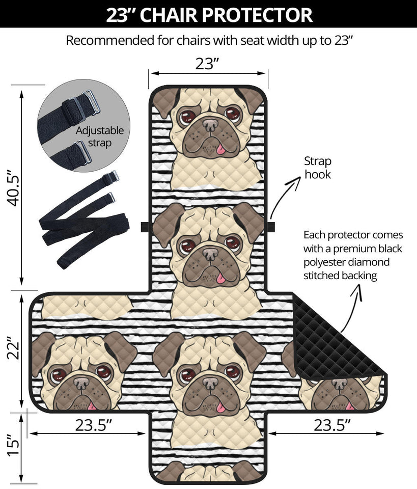 Happy pug pattern Chair Cover Protector