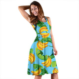 Banana Leaves Banana Design Pattern Sleeveless Midi Dress