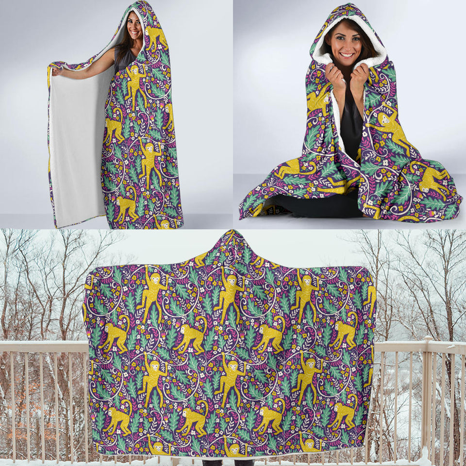 Cute Yellow Monkey Leaves Pattern Hooded Blanket