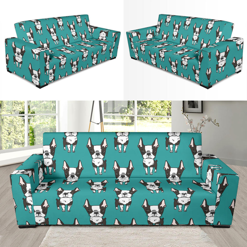 Hand Drawn Boston Terrier Dog Pattern Sofa Slipcover