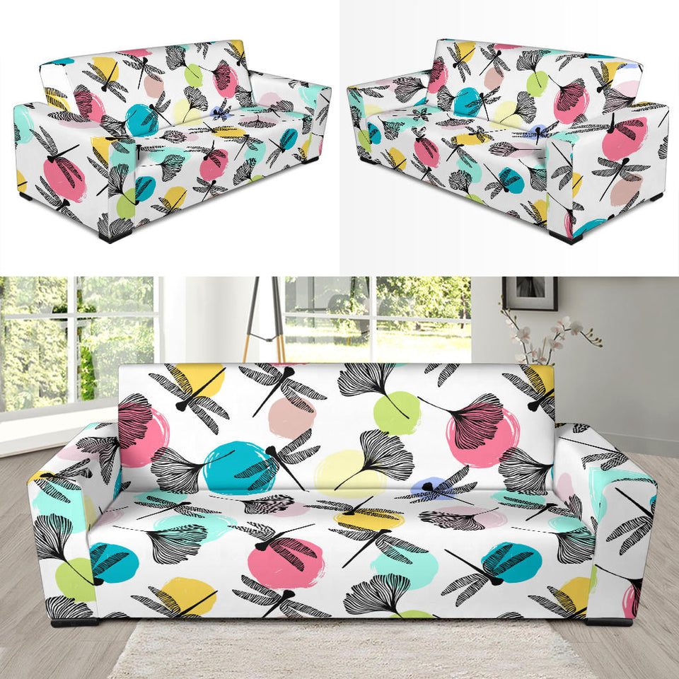 Dragonflies Ginkgo Leaves Pattern Sofa Slipcover