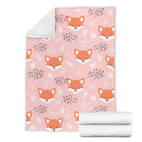 Cute Fox Pattern Pink Background Premium Blanket