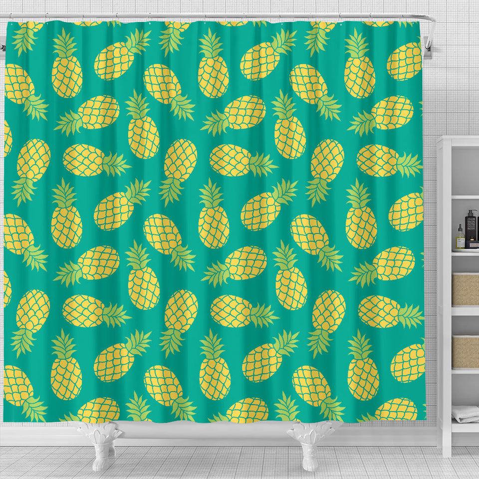 Pineapples Pattern Green Background Shower Curtain Fulfilled In US