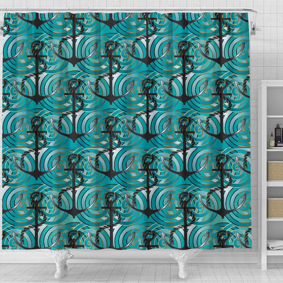 Anchor Nautical Green Background Shower Curtain Fulfilled In US