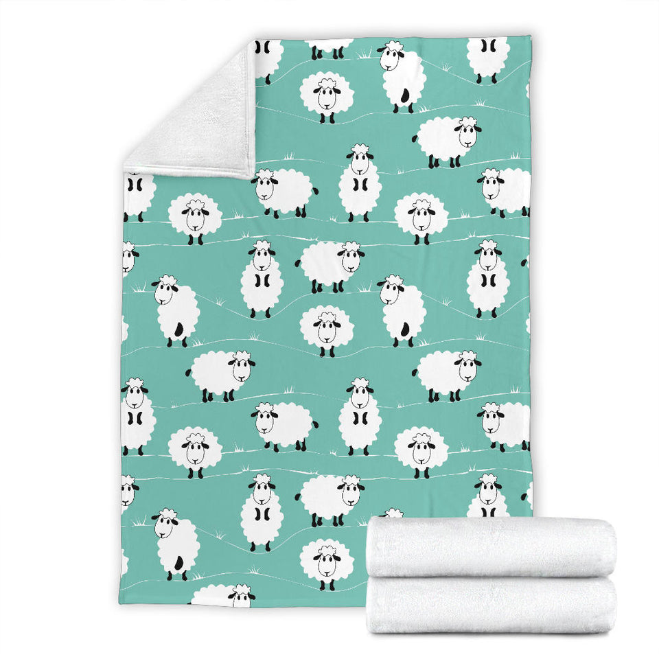 Cute Sheep Green Background Premium Blanket