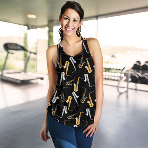 saxophone design pattern Women Racerback Tank Top