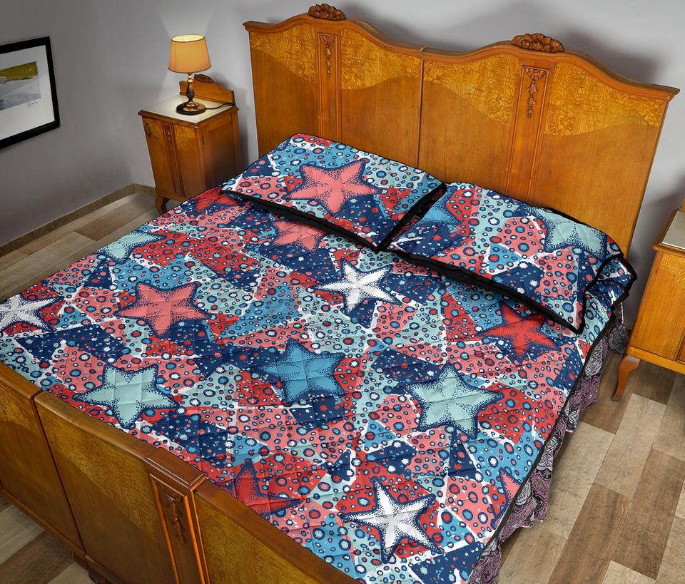 Hand drawn colorful starfish Quilt Bed Set