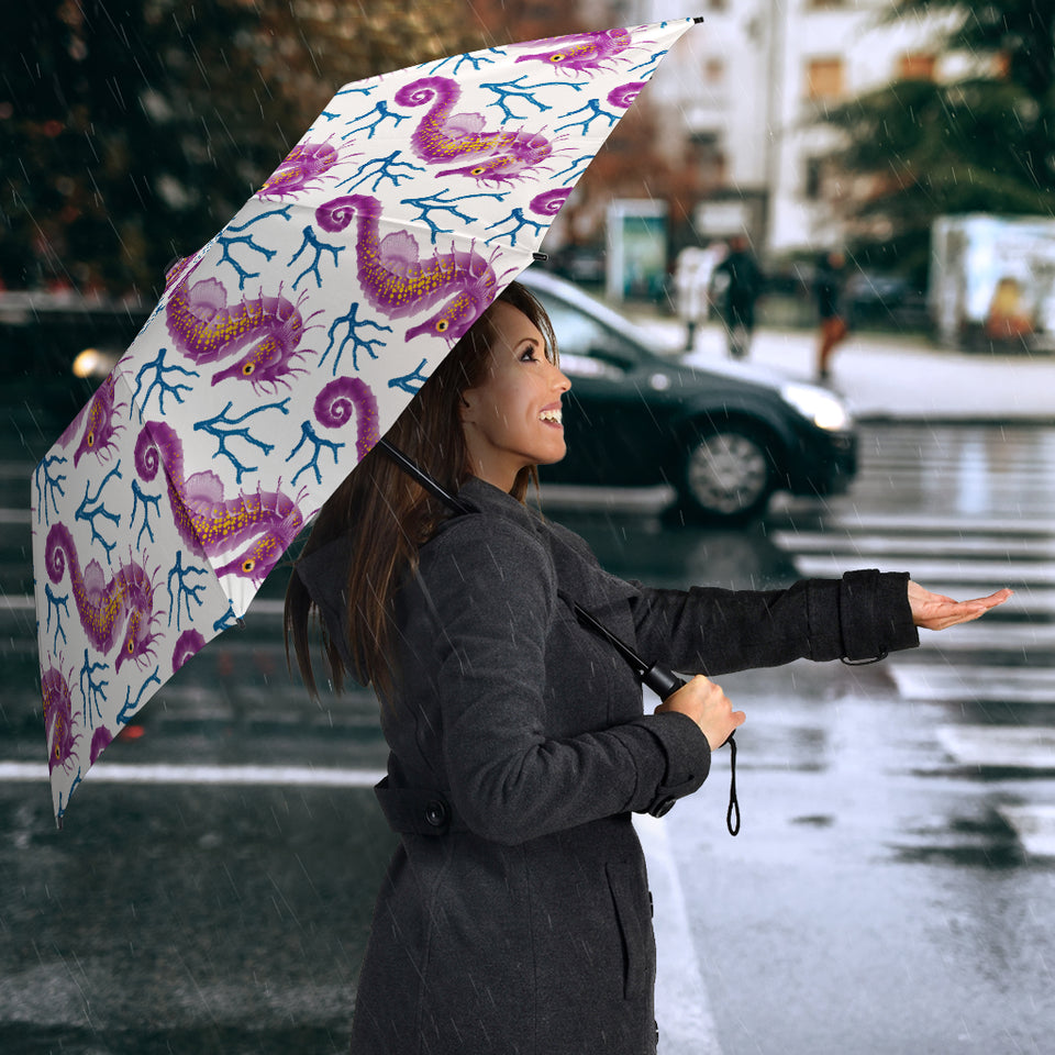 Purple Seahorse Blue Coral Pattern Umbrella