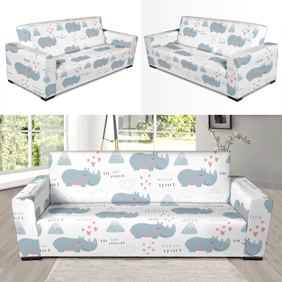 Cute Rhino Heart Pattern Sofa Slipcover