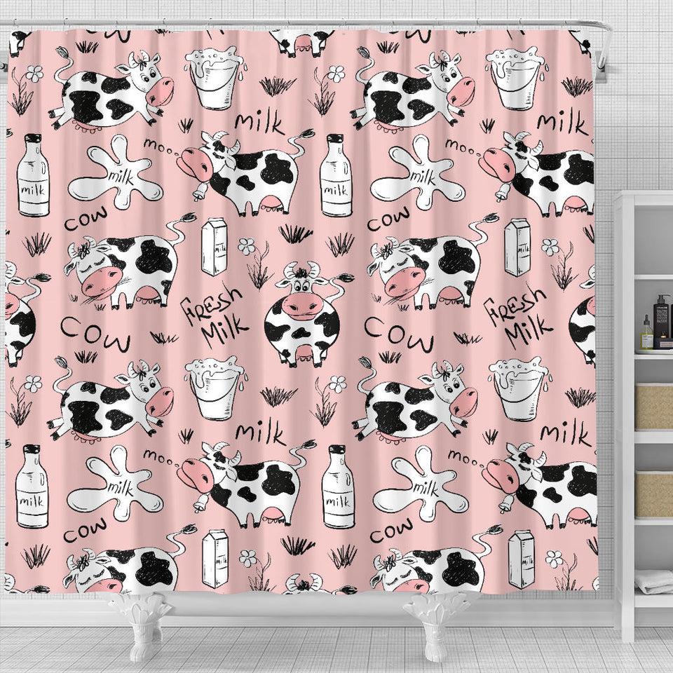 Cows Milk Product Pink Background Shower Curtain Fulfilled In US