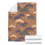 Bonsai Bamboo Stork Japanese Pattern Brown Theme Premium Blanket