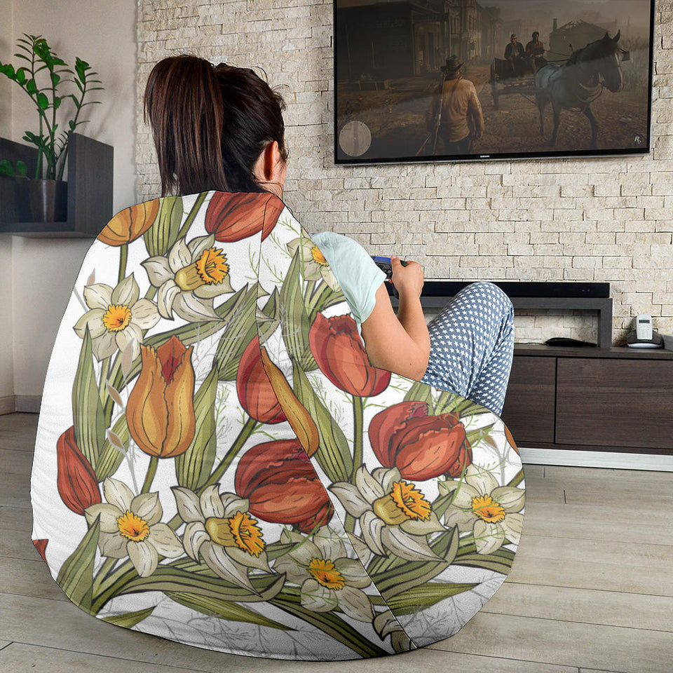 Red Tulips And Daffodils Pattern Bean Bag Cover