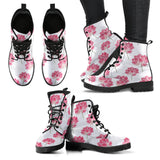 Pink Lotus Waterlily Pattern Leather Boots