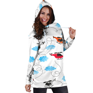 Watercolor Helicopter Cloud Pattern Women'S Hoodie Dress