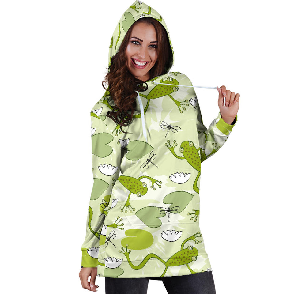 Cute Frog Dragonfly Pattern Women'S Hoodie Dress
