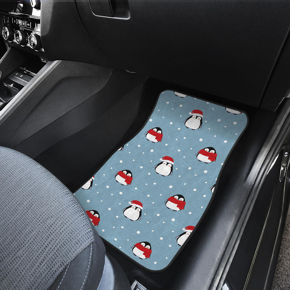 Cute Penguin Christmas Snow Pattern Front And Back Car Mats