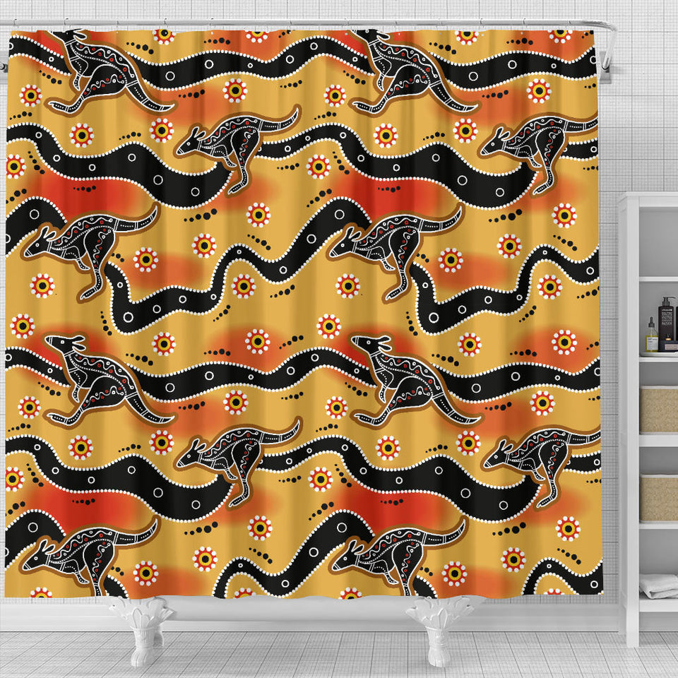 Kangaroo Australian Aboriginal Art Pattern Shower Curtain Fulfilled In US