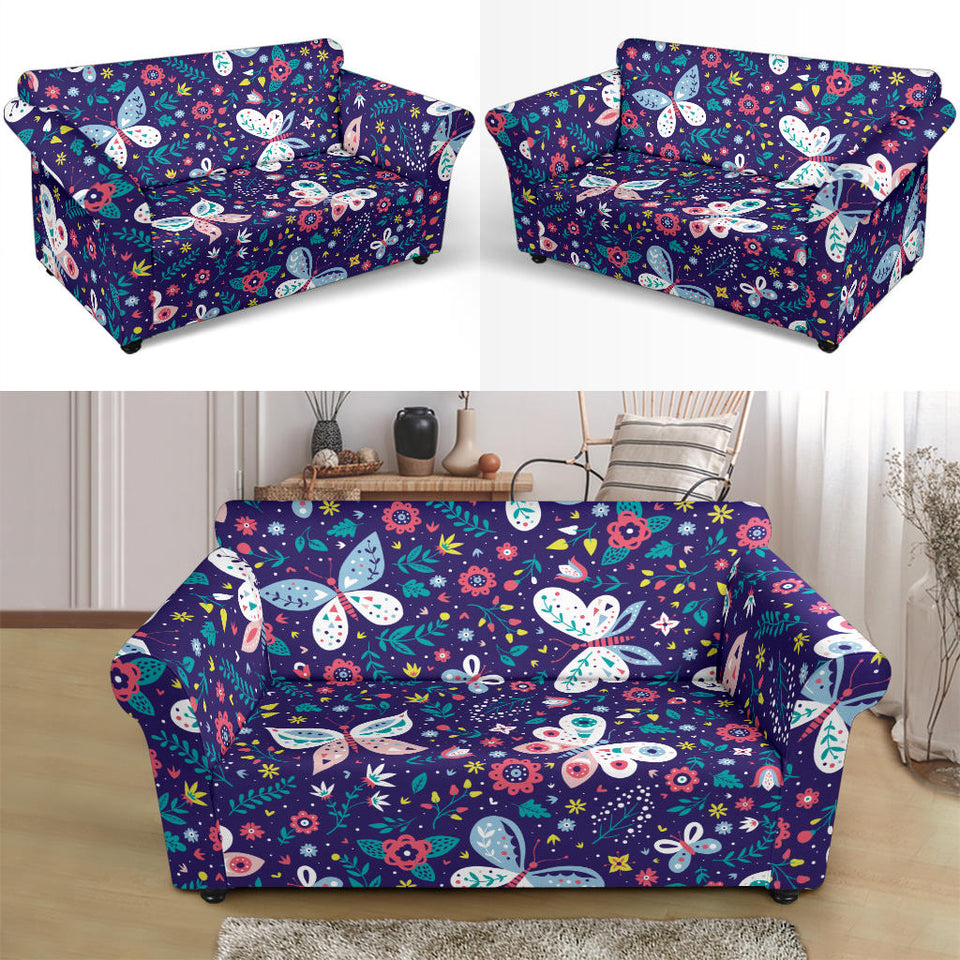 Colorful Butterfly Flower Pattern.Eps Loveseat Couch Slipcover