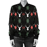 Deer Christmas New Year Pattern Argyle Women'S Bomber Jacket
