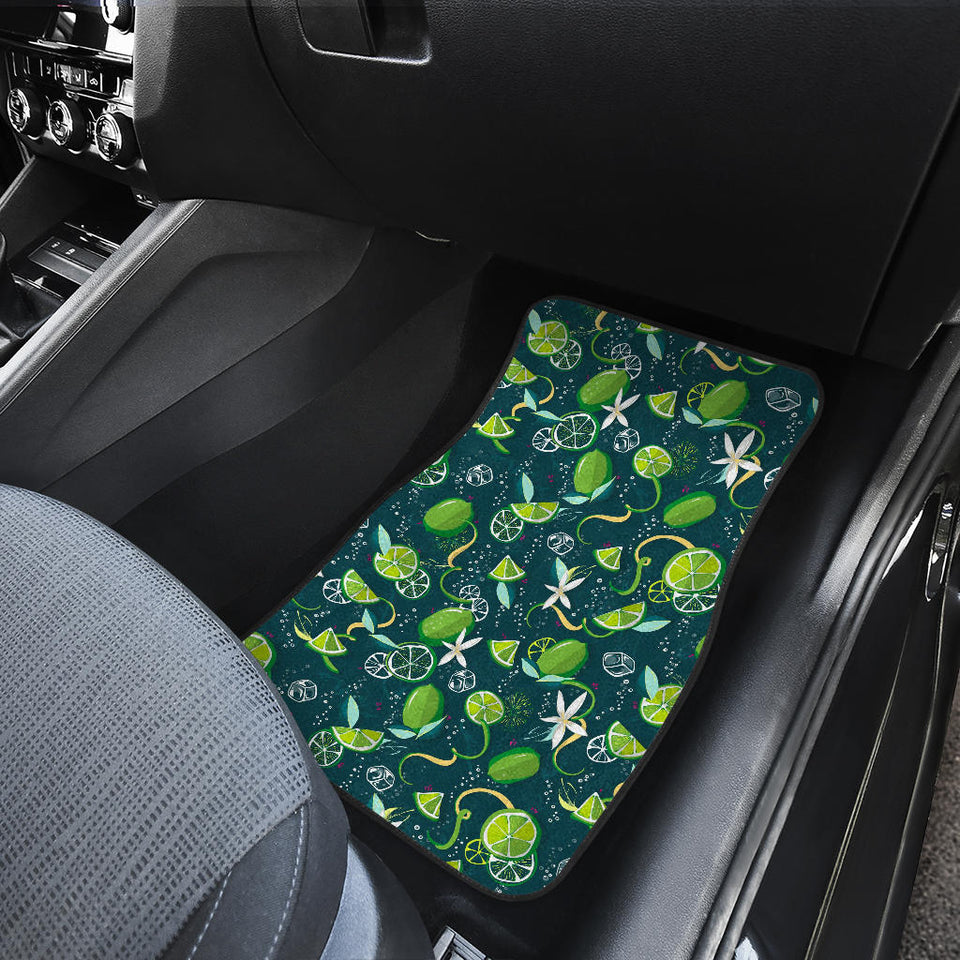 Lime Ice Flower Pattern Front Car Mats