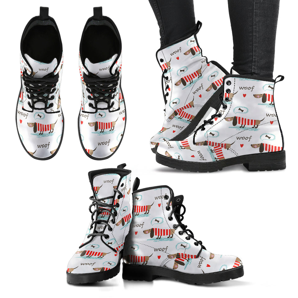 Cute Dachshund Bone Pattern Leather Boots
