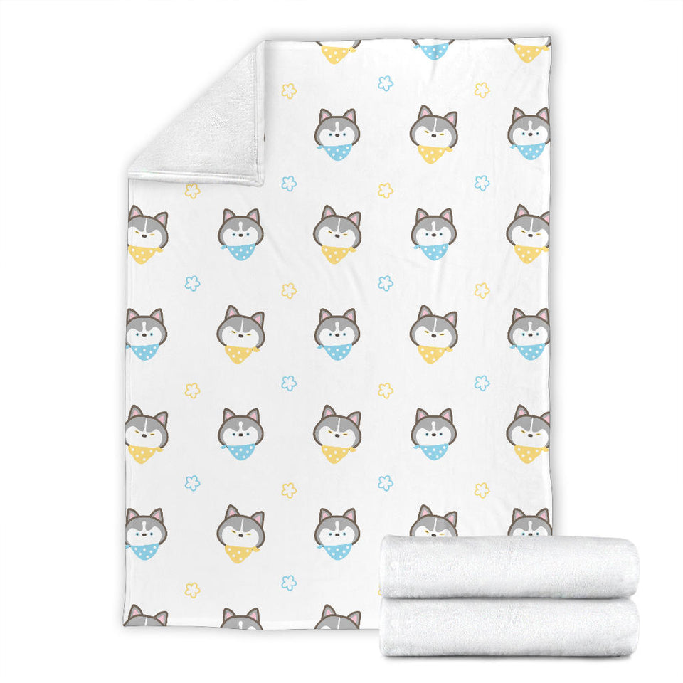Cute Siberian Husky Pattern Premium Blanket