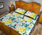 Cute parrot toucan flamingo cactus exotic leaves pattern Quilt Bed Set