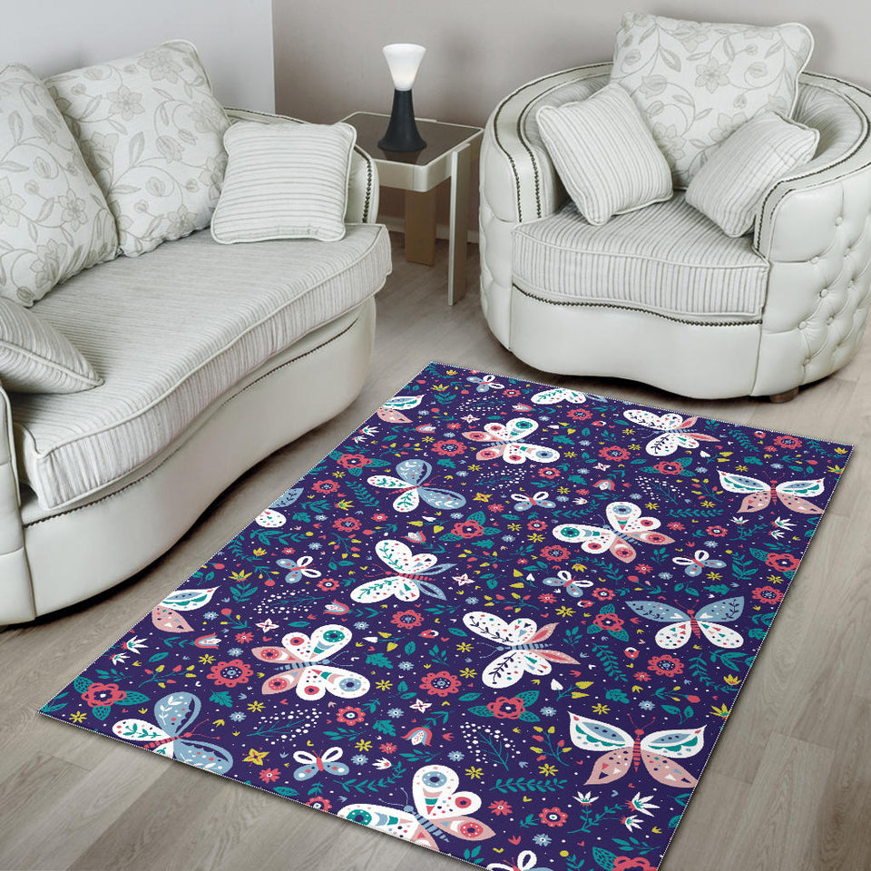 Colorful Butterfly Flower Pattern Area Rug