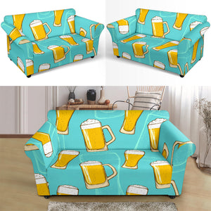 Beer Pattern Green Background Loveseat Couch Slipcover