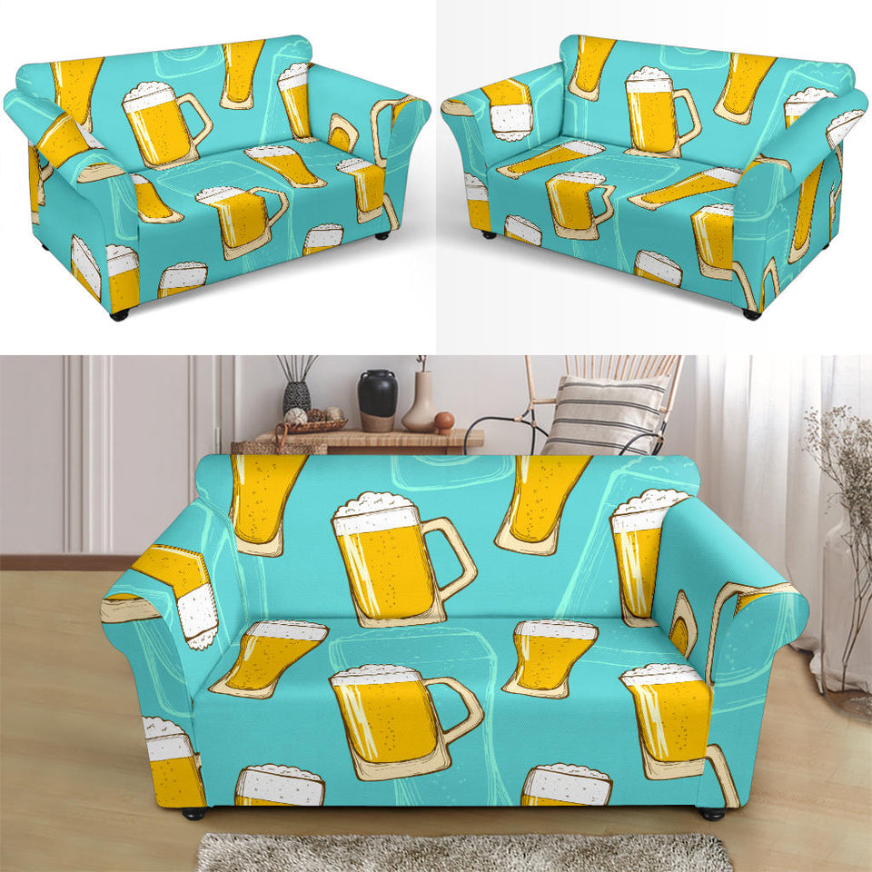 Beer Pattern Green Background Loveseat Couch Slipcover
