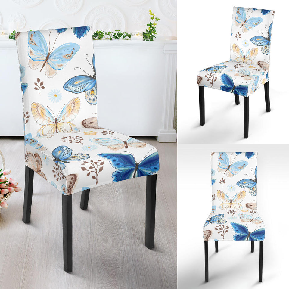 Blue Butterfly Pattern Dining Chair Slipcover