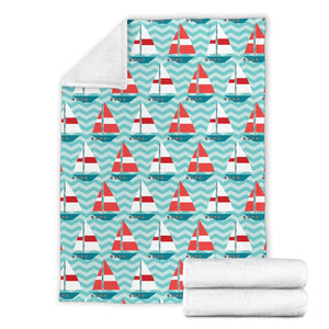 Red White Sailboat Wave Background Premium Blanket