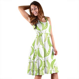 Green Peas Pattern Print Design 03 Sleeveless Midi Dress