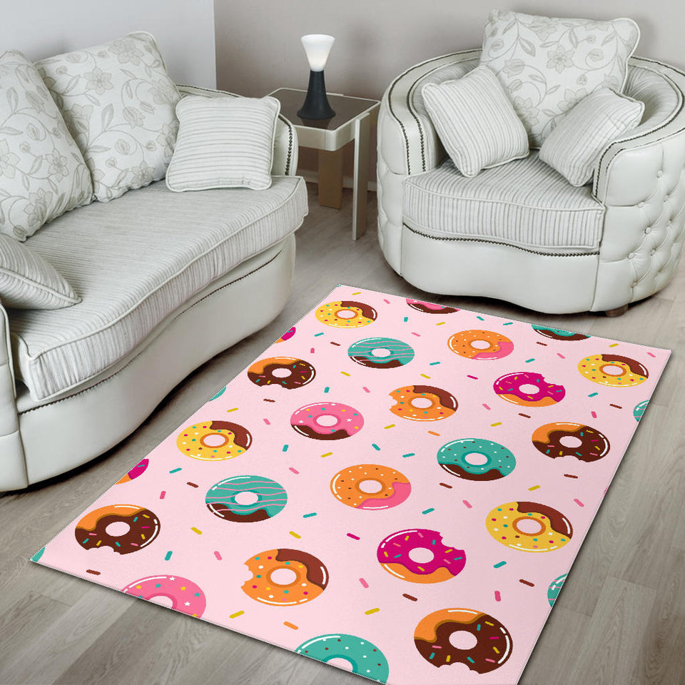 Donut Pattern Glaze Pink Background Area Rug