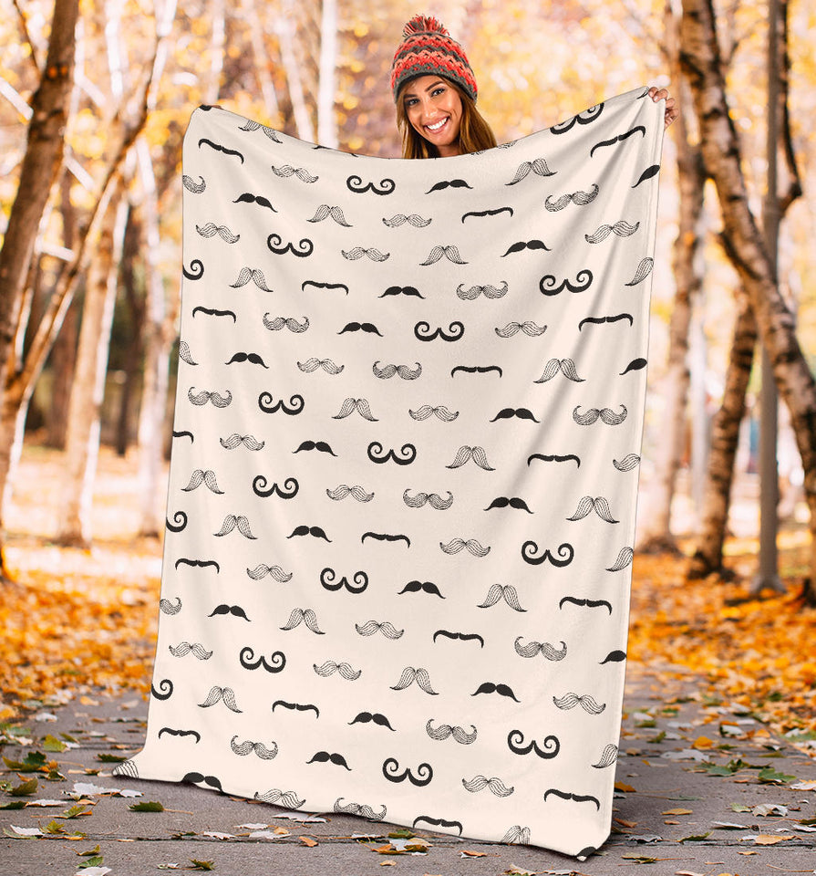 Mustache Beard Pattern Print Design 05 Premium Blanket