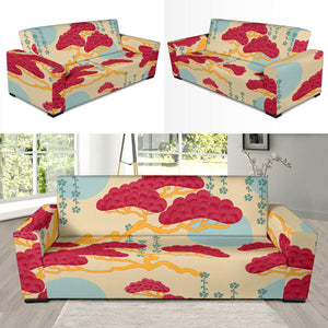 Red Bonsai Gray Sun Japanese Pattern Sofa Slipcover