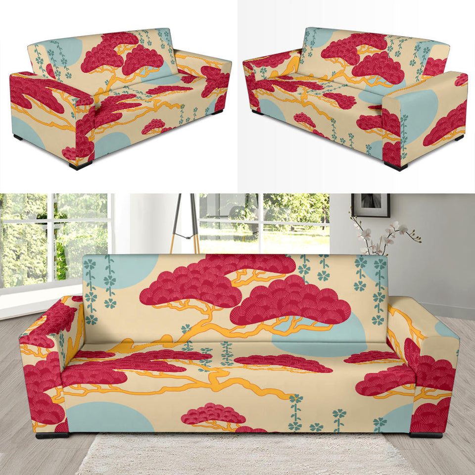 Red Bonsai Gray Sun Japanese Pattern Sofa Slipcover