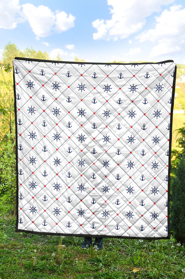 Anchor Rudder Nautical Design Pattern Premium Quilt.